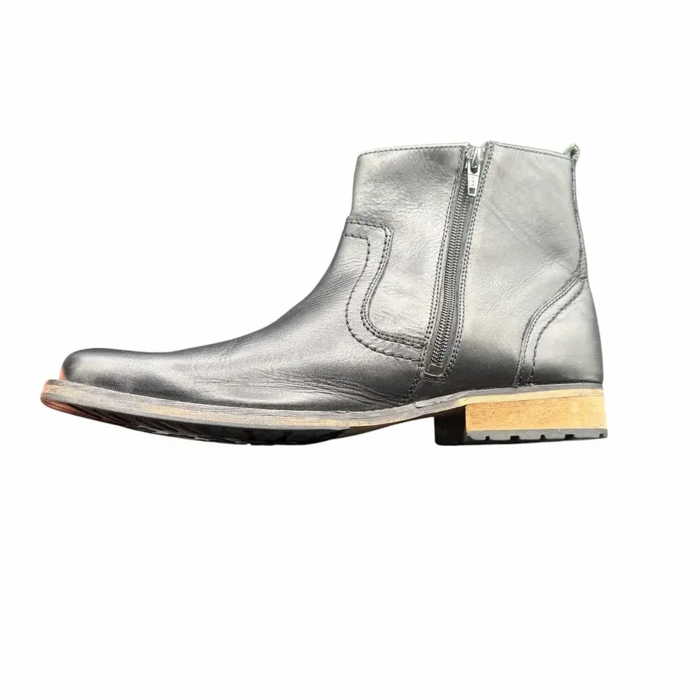 Bostonian Black Leather Ankle Boots Men’s 9.5 Zip Low Heel